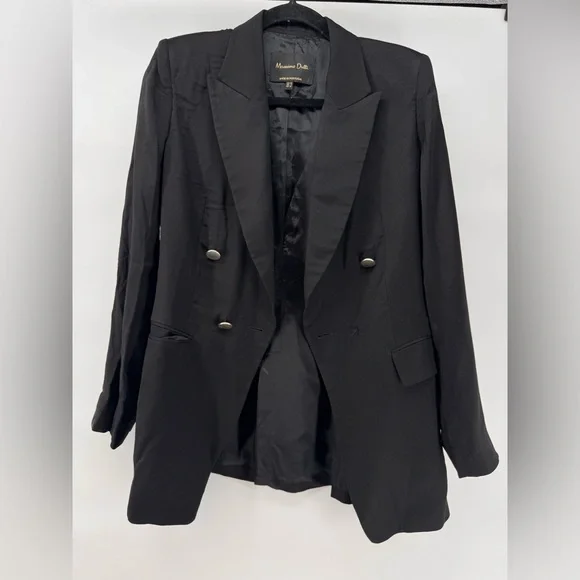 Massimo Dutti Womens Blazer Size 4 Black Double Breasted Career Office Jacket - Picture 5 of 12
